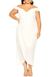 City Chic Ripple Love Off The Shoulder Maxi Dress In Ivory