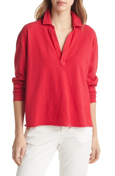 Frank & Eileen Popover Cotton Henley In Crimson