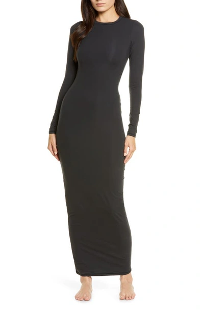 Skims Fits Everybody Long Sleeve Body-con Dress In Onyx