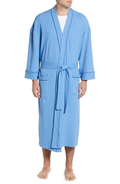 Majestic Waffle Knit Dressing Gown In Blue