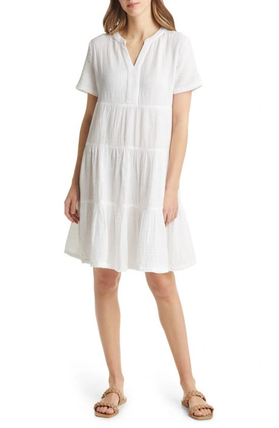 Beachlunchlounge Kris Double Weave Tiered Cotton Dress In White