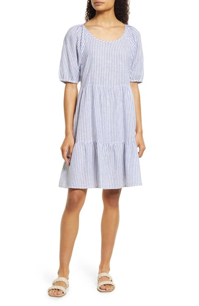 Beachlunchlounge Luca Puff Sleeve Linen & Cotton A-line Dress In Grey