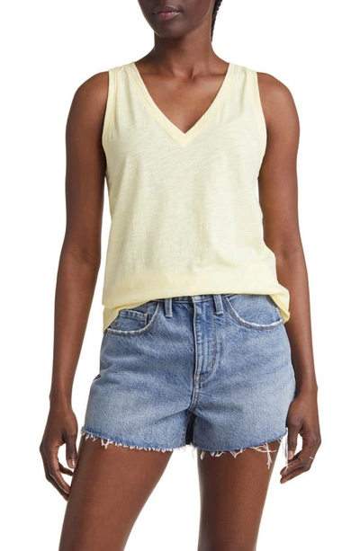 Madewell Whisper Shout Cotton V-neck Tank In Lemon Custard