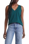 Madewell Whisper Shout Cotton V-neck Tank In Smoky Spruce