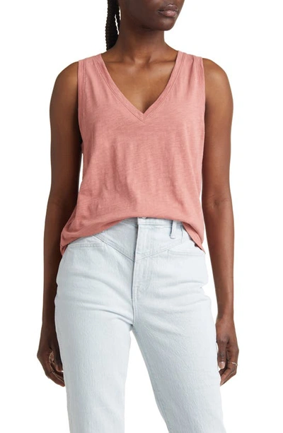 Madewell Whisper Shout Cotton V-neck Tank In Vintage Quartz