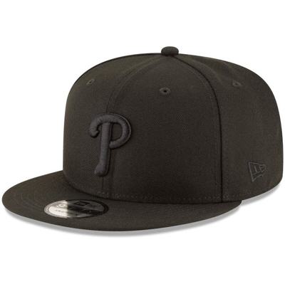 New Era Philadelphia Phillies  Black On Black 9fifty Team Snapback Adjustable Hat