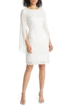 Connected Apparel Cape Long Sleeve Lace Cocktail Dress In Ivory / Gold