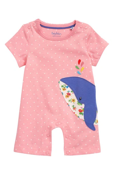 Mini Boden Babies' Kids' Whale Appliqué Romper In Pink Spot