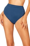 Bleu Rod Beattie Kore Shirred High Waist Bikini Bottoms In Navy
