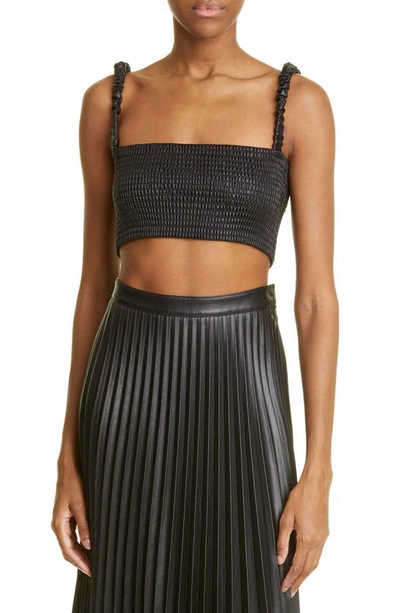 Proenza Schouler White Label Faux Leather Smocked Crop Top In Black