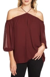 1.state Off The Shoulder Sheer Chiffon Blouse In Deep Claret