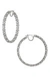 Nadri Freya Deco Cubic Zirconia & Pave Bead Large Hoop Earrings In Rhodium Plated In Silver