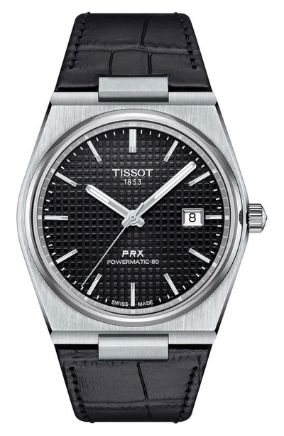Tissot Prx Powermatic 80 Leather Strap Watch, 40mm In Black