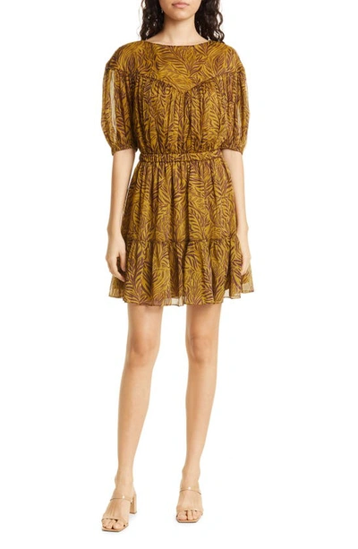 Ted Baker Mairley Leaf Print Ruffle Hem Dress In Yellow
