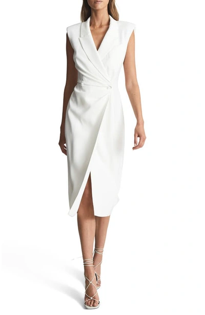 Reiss Cecile Tux-style Woven Bodycon Midi Dress In White