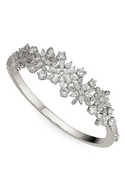 Nadri Freya Cubic Zirconia Flower Bangle Bracelet In Rhodium Plated