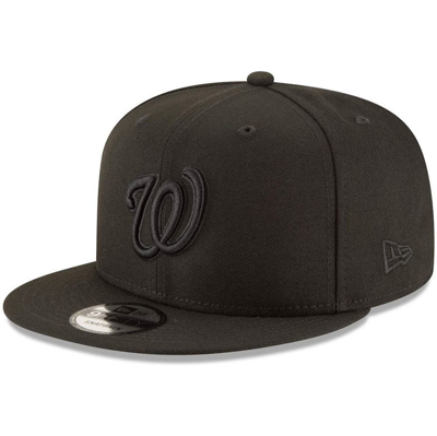 New Era Men's Black Washington Nationals Black On Black 9fifty Team Snapback Adjustable Hat