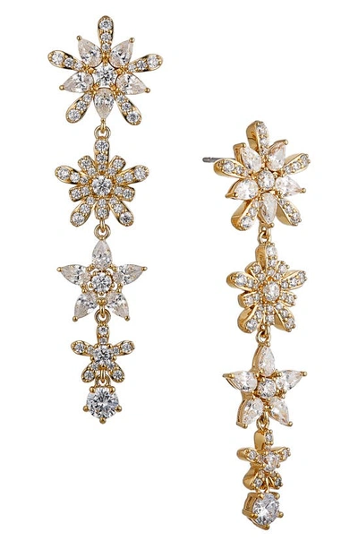 Nadri Freya Crystal Flower Linear Earrings In Gold