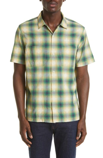 Double Rl Plaid Short Sleeve Button-up Shirt In Green/ Blue