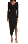 NORMA KAMALI RUCHED LONG SLEEVE SIDE DRAPE GOWN