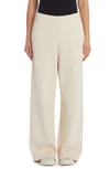 Moncler Wide Leg Cotton Blend Fleece Joggers In Cream