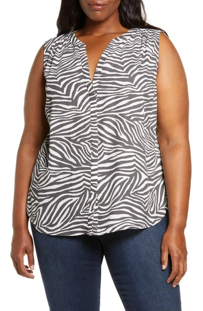 Nydj Print Sleeveless Pleat Back Top In Metro Zebra