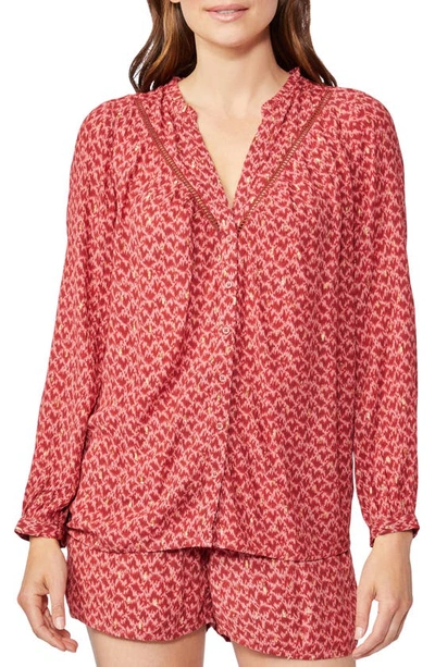 Paige Doris Metallic-embroidery Long-sleeve Woven Blouse In Red