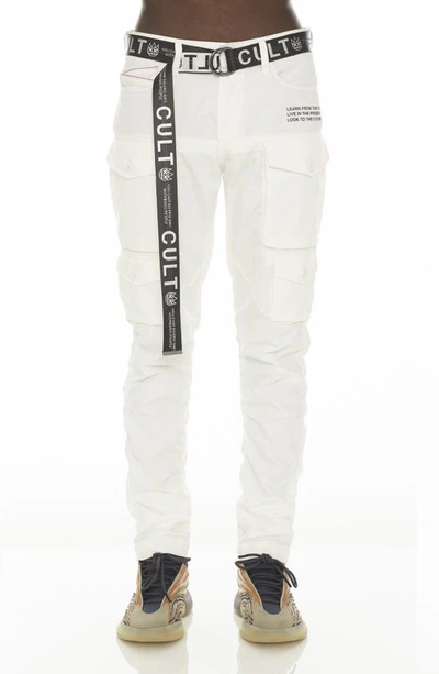 Cult Of Individuality Rocker Ridged Belted Cargo Pants In White
