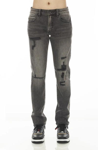 Cult Of Individuality Rocker Rip & Repair Slim Straight Leg Jeans In Grey