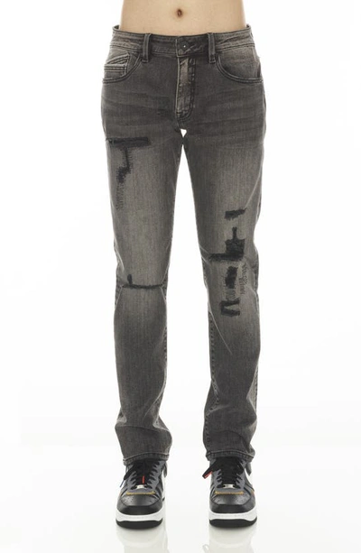 Cult Of Individuality Rocker Rip & Repair Slim Straight Leg Jeans In Flint