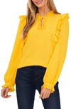 Cece Ruffle Neck Long Sleeve Blouse In Saffron Yellow