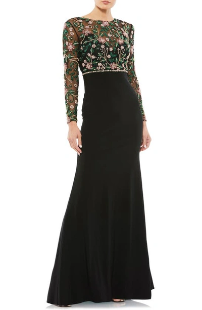 Mac Duggal Floral Embellished Gown In Black Multi