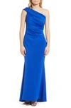 Eliza J Off The Shoulder Fit & Flare Gown In Cobalt