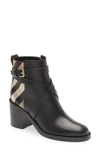 Burberry Pryle Check-print Leather Heeled Ankle Boots In Black-archive Beige