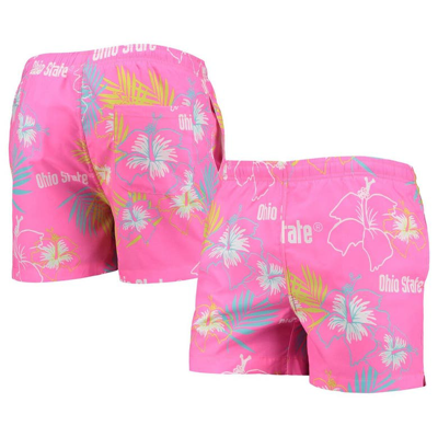 Foco Pink Ohio State Buckeyes Neon Floral Swim Trunks