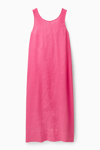 Cos Gathered Linen Midi Dress In Pink