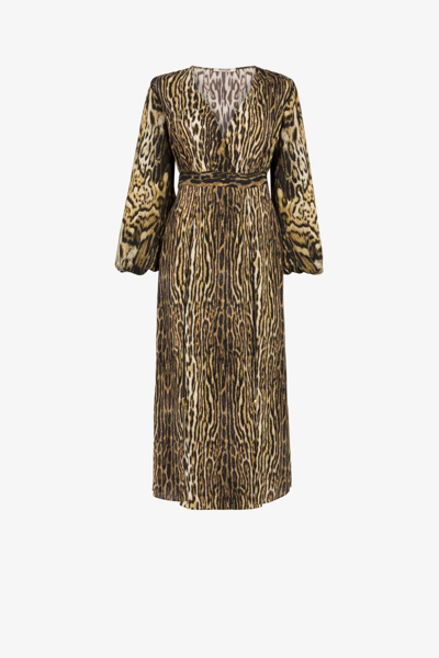 Roberto Cavalli Jaguar-print Midi Wrap Dress In Neutrals