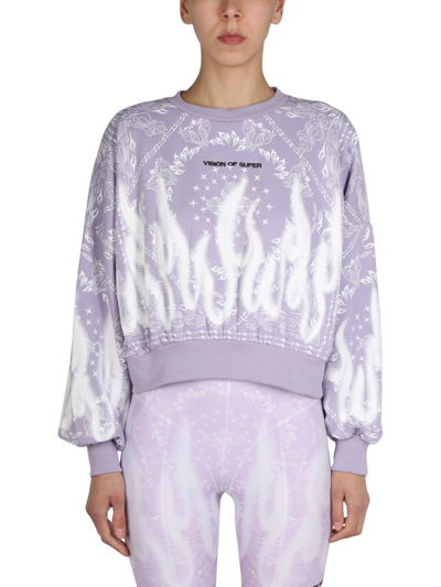 Vision Of Super Woman Lilac Short Sweatshirt With Bandana Print In Purple