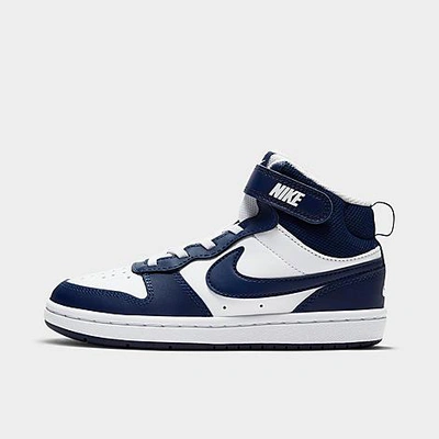Nike Little Kids' Court Borough Mid 2 Casual Shoes In White/blue Void/signal Blue