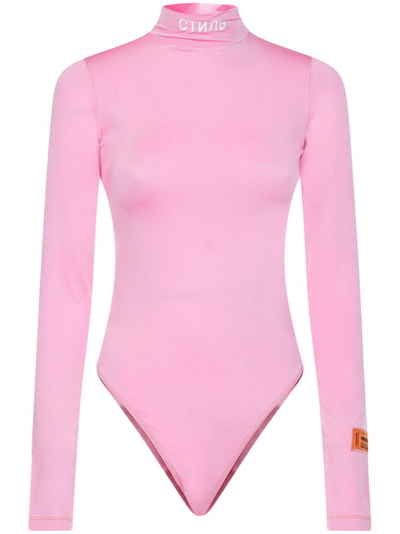 Heron Preston Long Sleeve Logo Viscose Bodysuit In Pink