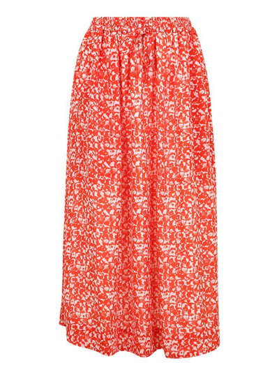 Ganni Print Light Crepe Pull-on Midi Skirt In Mini Floral Orange