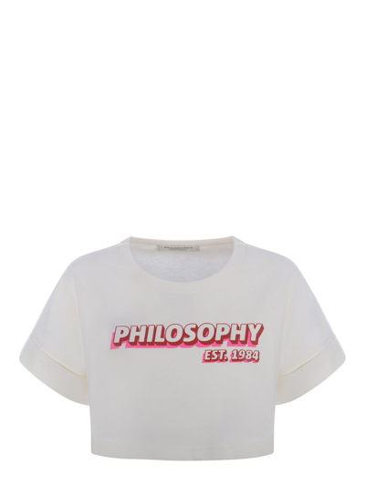 Philosophy Di Lorenzo Serafini Logo Cotton Jersey Cropped T-shirt In White