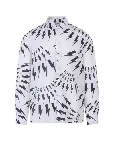 Neil Barrett Graphic-print Relaxed-fit Cotton-poplin Shirt In White