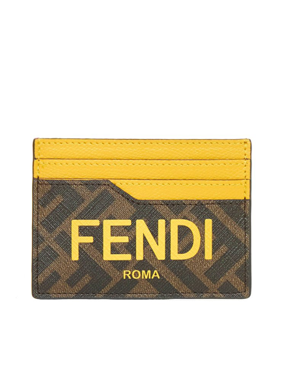 Fendi Leather And Ff Fabric Card Case In Multi