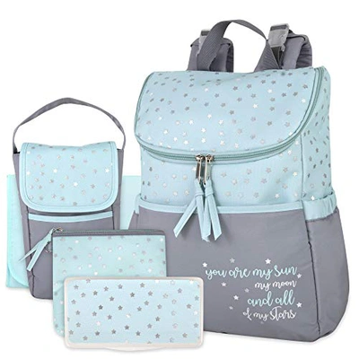 Baby Essentials Diaper Bag Backpack 5 Piece Set With Sun In Grey/blue Backpack