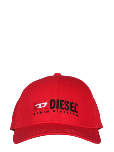 Diesel Baseball Cap With Denim Division In Red