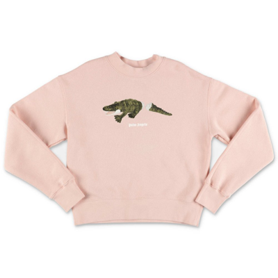 Palm Angels Kids Crocodile Print Crewneck Sweatshirt In Pink