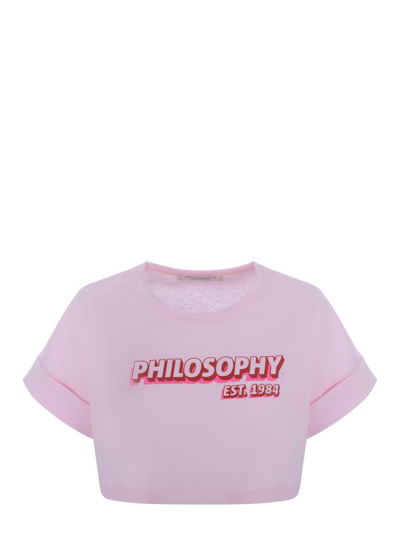 Philosophy Di Lorenzo Serafini T-shirt With Rubber Logo In Pink