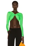 Coperni Twist Long-sleeve Cropped Top In Neon Green