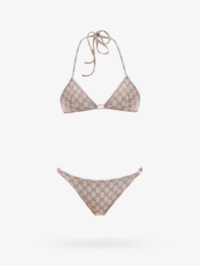 Gucci Gg-monogram Shimmer Triangle Bikini In Beige